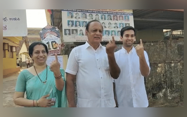 Udupi: Vinay Kumar Sorake votes with his family