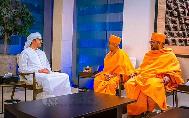 Swami Brahmaviharidas visits UAE meets Sheikh Abdullah Bin Zayed