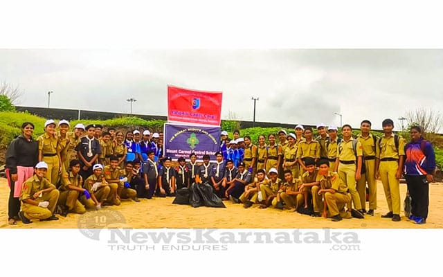 NCC Scouts Guides of Mount Carmel School clean Panambur Beach