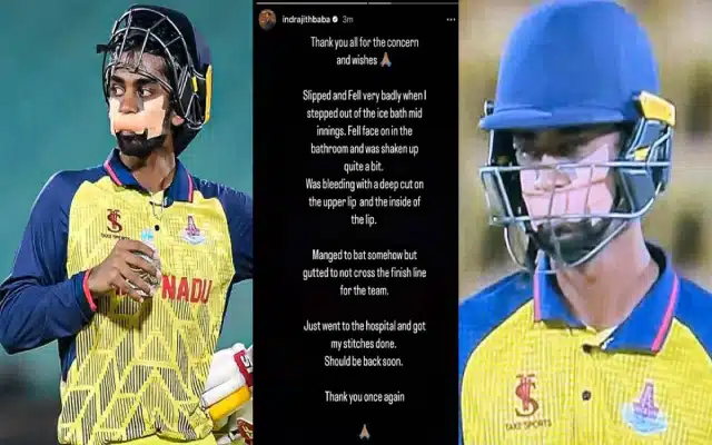 Baba Indrajith, a cricket player from Tamil Nadu, showed incredible bravery and tenacity by facing the bowlers during the Vijay Hazare Trophy 2023 Semifinal against Haryana with his mouth taped shut after suffering a horrific lip injury.